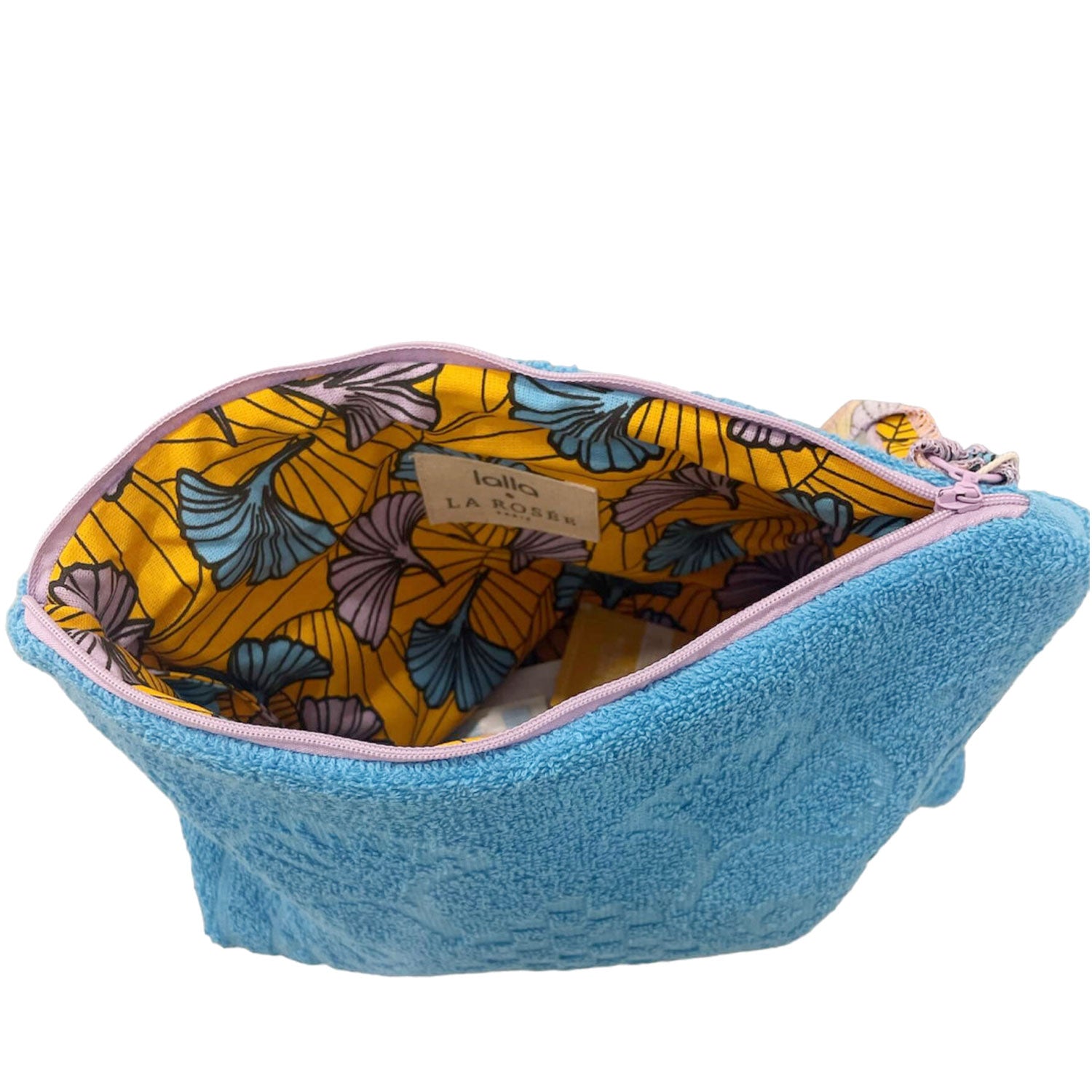 Close-up of cotton fabric texture on makeup bag